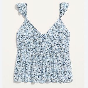 Old Navy Blue Ditzy Floral Soft-Woven Flutter-Sleeve Cami Pajama Top Large Tall